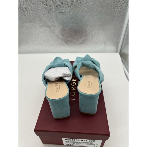 New Torgeis Flamingo Faux Suede Double Knotted Block Heeled Sandals Teal Size 10 - Picture 5 of 8